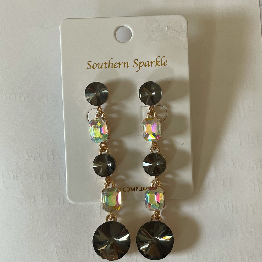 Iridescent and Smokey Gray drop earrings